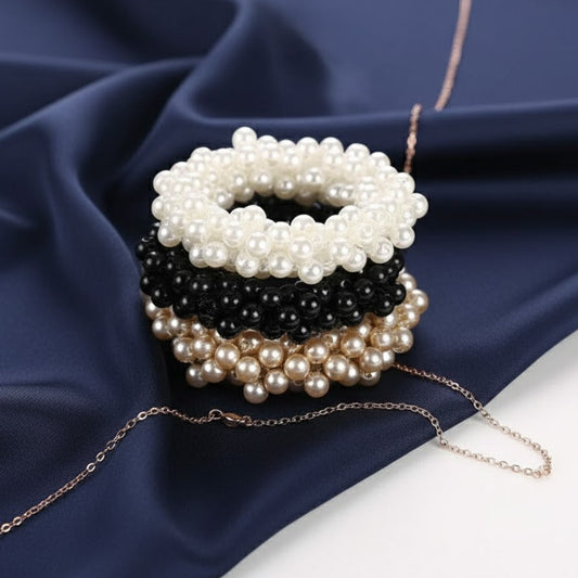 Womens Large Elastic Pearl Headdress Hair Band Scrunchie Accessories Hair Tie