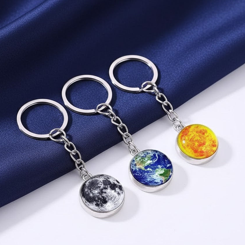 Solar System Keychain Double Side Planet Glass Ball Galaxy Glow in Dark Keyring