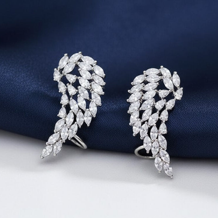 Angel Wings Silver Plated Stud Earrings Women Cubic Zirconia