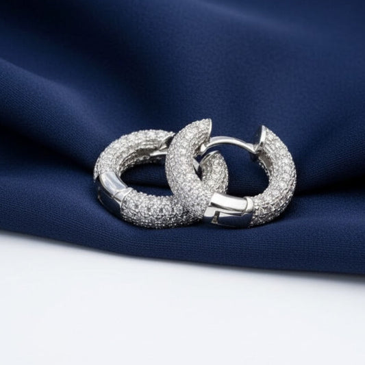 Mens Fully Iced Zig Zag Set 925 Sterling Silver Cz Round Huggie Hoop Earrings UK