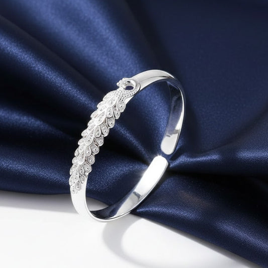 925 Sterling Silver Open Bangle Peacock Cuff Bracelet Women Men's Charm Jewelry