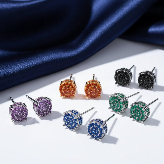 925 Sterling Silver Cluster Stud Earrings Cubic Zirconia Men Women Jewellery UK