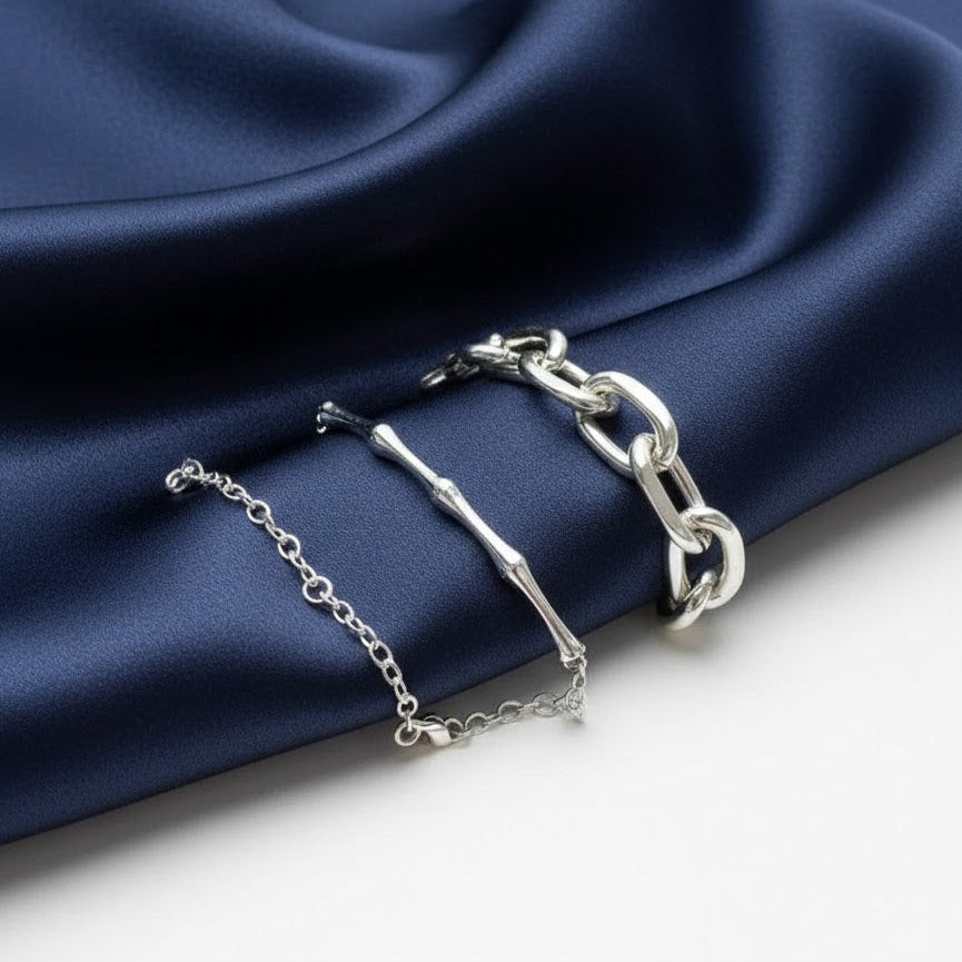 925 Sterling Street Link Chain Bracelet Carved Round Card Coin Set Of 2 UK Shop