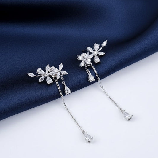 925 Sterling Silver Hanging Tassel Drop Dangle Zircon Stud Earrings Jewellery UK