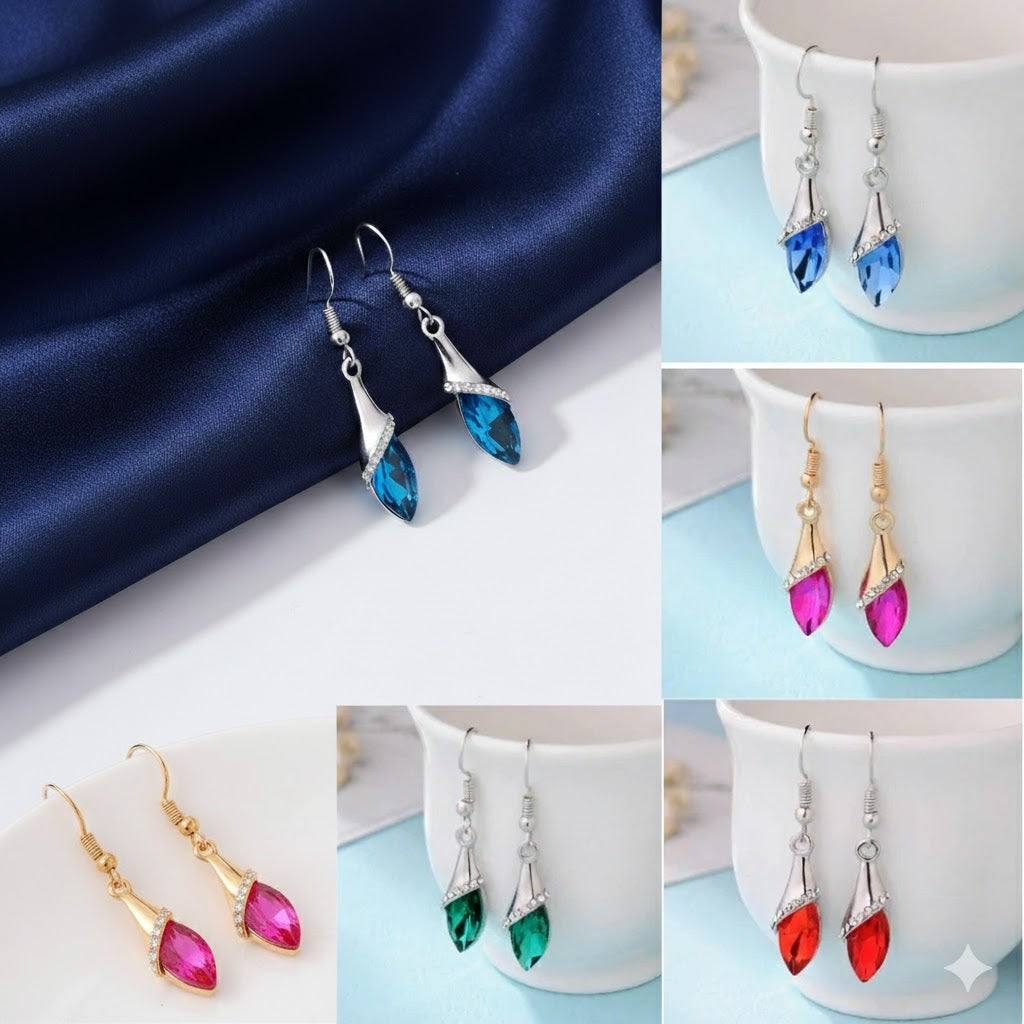 Alloy Dangle Earrings Teardrop Leaf Cubic Zirconia Hook Earring Women Jewelry UK