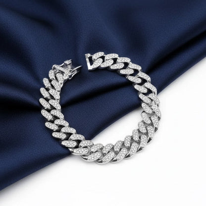 Punk Hip Hop Iced Zircon Miami 13mm Cuban Link Chain Bracelet For Men Women Gift