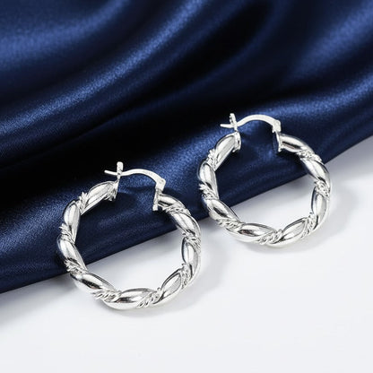 925 Sterling Silver Twisted Round Hoop Earrings Women Clip Huggie Charm Jewelry