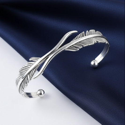Men's Women's Pack of 2 Silver Plated Feather Cuff Adjustable Bracelet Best Gift