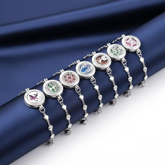 Stainless Steel Aromatherapy Locket Heart Chain Bracelet Incense Box Diffuser UK